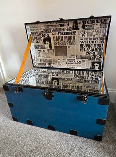 Blue/Black Wooden Storage Chest Trunk Harry Potter Newspaper Lining 90cm