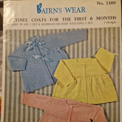 Vintage Bairnswear 1489 Kinder Strickjacke DK Strickmuster 0-6 Monate Original 