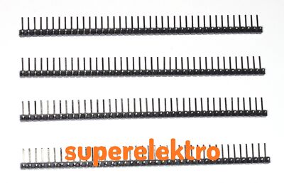 4x Stiftleiste, 40-polig, gewinkelt 90°, einreihig, kürzbar, Pin Header, RM 2,54