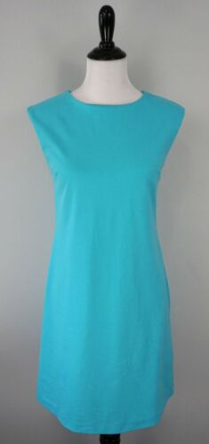 DONNA RICCO Sky Blue Gold Zip Sleeveless Sheath Dress Size Small