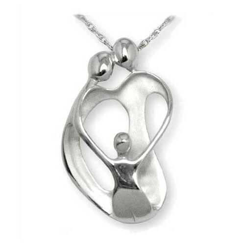 LARGE Loving Family Pendant, 2 Parents & 1 Child Silver moms jewelry necklace - Picture 1 of 3