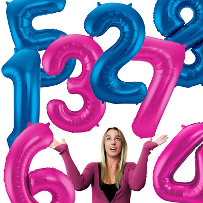 XXL FOLIENBALLONS BLAU + MAGENTA - Zahlen 86cm Deko Geburtstag Party Luftballons