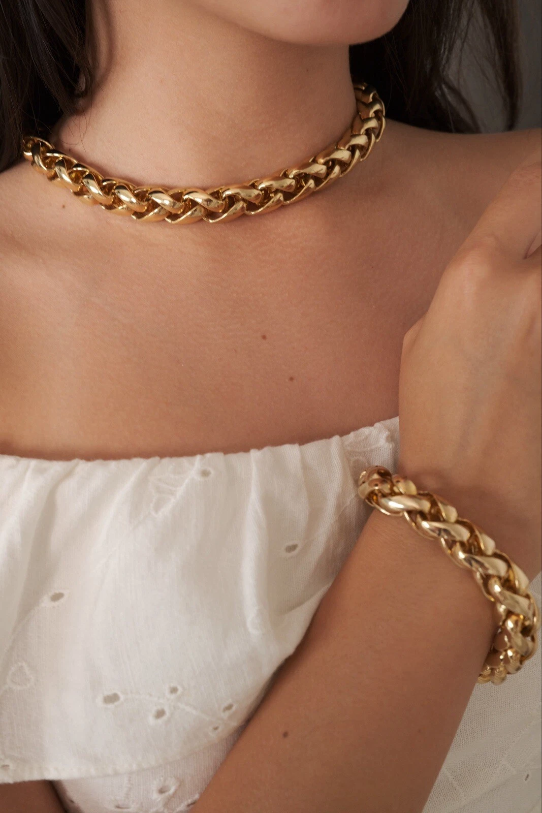 ENSEMBLE BRACELET COLLIER VINTAGE CHRISTIAN DIOR CHOKER CHAÎNE TON OR 