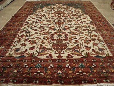 Area Rug Tree of Life Bird Jungle Hand Knotted Wool Silk Home Carpet (9 x 6)'