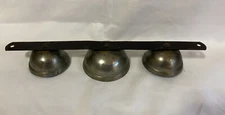Antique Carriage SLEIGH BELLS Brass Triple Clapper Metal Strap General Store