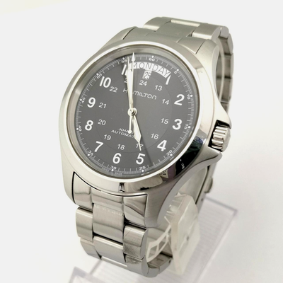 HAMILTON Khaki King H644550 Automatic Black Dial Silver Band Day 