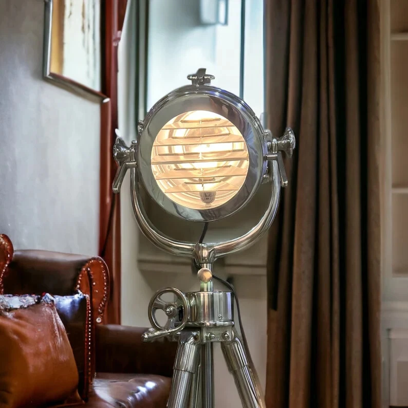 Foco Náutico Cromo Lámpara de Pie - Proyector de Señal Marina con Trípode de Metal Foto 2 de 4