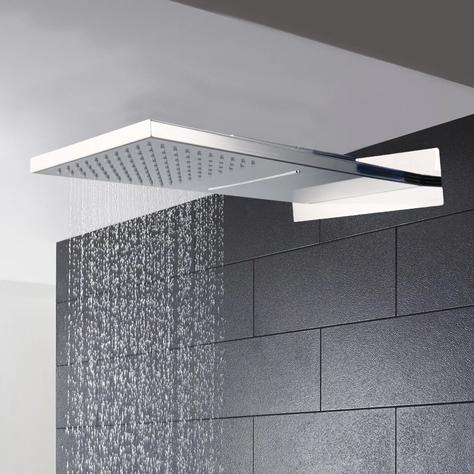 20" Rainfall Wall Mounted Rectangular Chrome Shower Head Mixer Faucet Taps