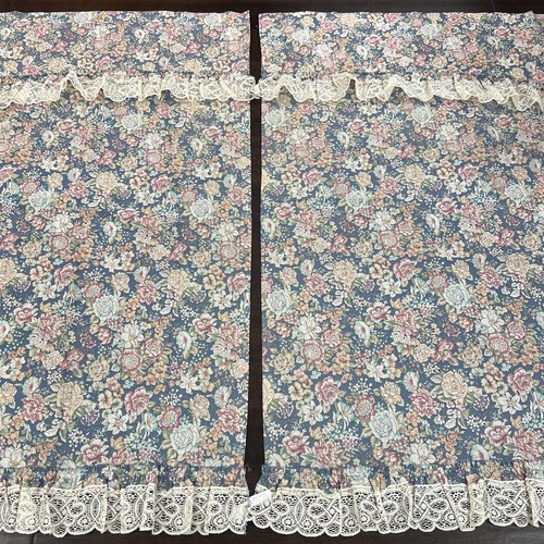 Vintage JCPenney Curtain Drape Valance Set Lace Ruffle Floral Rose 40”x65” - Picture 2 of 14
