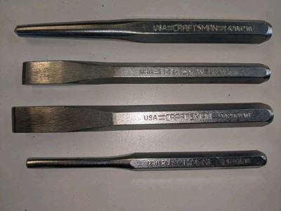 Lot 4 Craftsman Hex Shaft Cold Chisels & Punches 42862 42886 42973 42974 USA