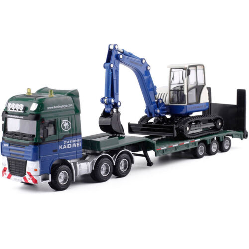 1:50 Flatbed Truck Trailer Transport Loader Excavator Diecast Model Kids Toys - Picture 1 of 9