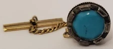 Vintage Unbranded green Stone Gold/Silver Tone Metal Tie Tack Tie Pin Used (PP)