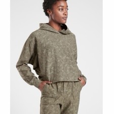 Athleta Farallon Printed Sweatshirt Hooded in Stratum Camo Laurel Olive Size S
