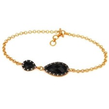 Black Onyx Gemstone Yellow Gold Plated 925 Silver Chain Bracelet Jewelry