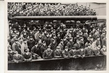 Vintage WWII photo of several troops men GI on Navy boat , dock Photograph