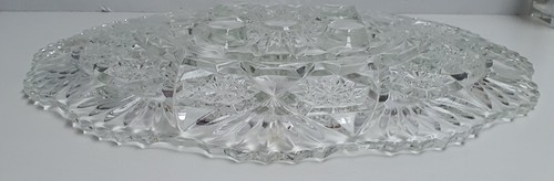 Vintage Heavy Crystal Star Pattern Footed Round Platter 32cm Wide Fan Edging - Picture 6 of 7
