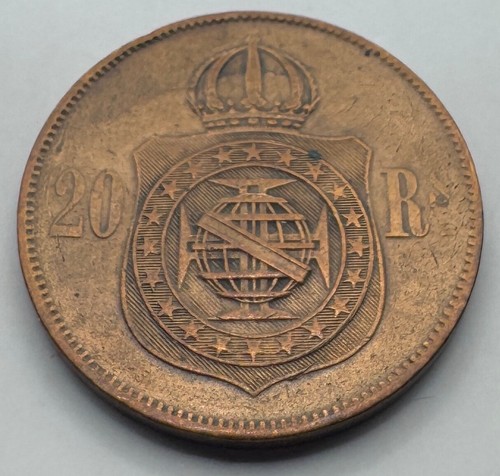 1869 Brazil 20 Reis - Twenty Reis Brazilian Bronze Coin - Free Shipping - Picture 4 of 4