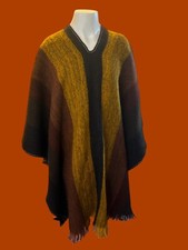 Vintage Roxa Ltd 100 Wool Poncho Cape Colombian Brown Burgundy Sienna Rust