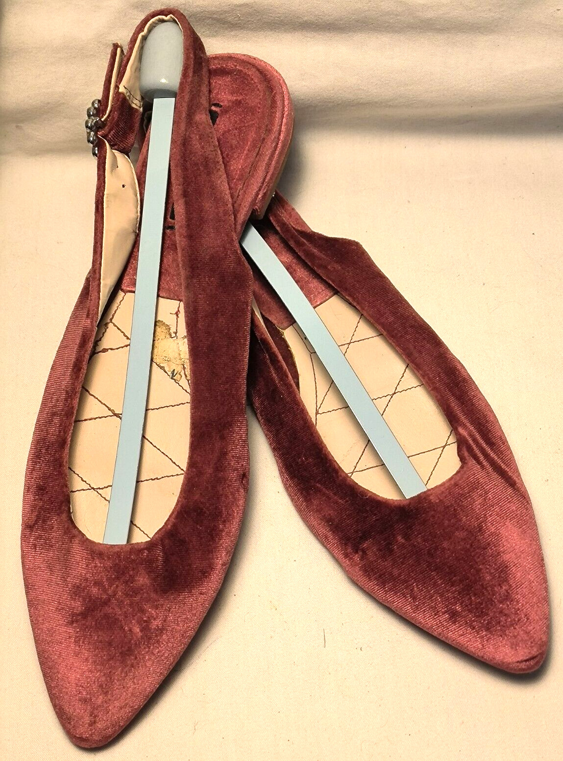 Zara Basic Rose Velvet slingback Flat Rhinestone … - image 1