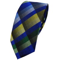 Schmale Tigertie Designer Krawatte Blau GrüN Grau Gelb Kariert - Binder Tie