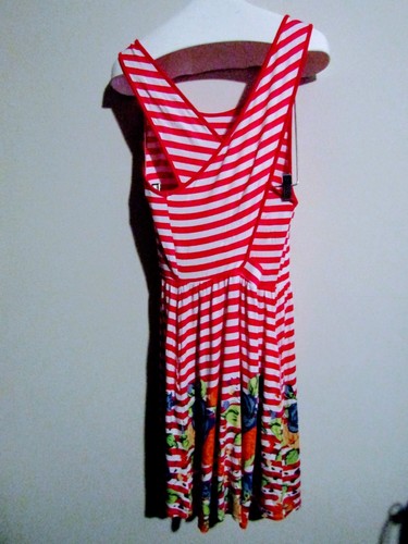 DREAM OUT LOUD JUNIOR WOMAN MEDIUM ( M ) SUNDRESS PINK/WHITE STRIPE/FLORAL NWT - Picture 2 of 2