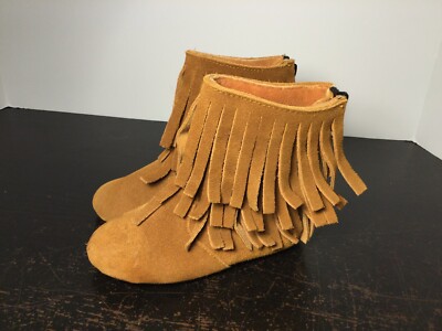 Monkey Feet Brown Leather Boots with Fringe 18-24 Months Baby Shoes