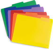 Plastic File Folders, 1/3 Cut Tab, Heavy Duty Multi Colored Poly Folders, Letter