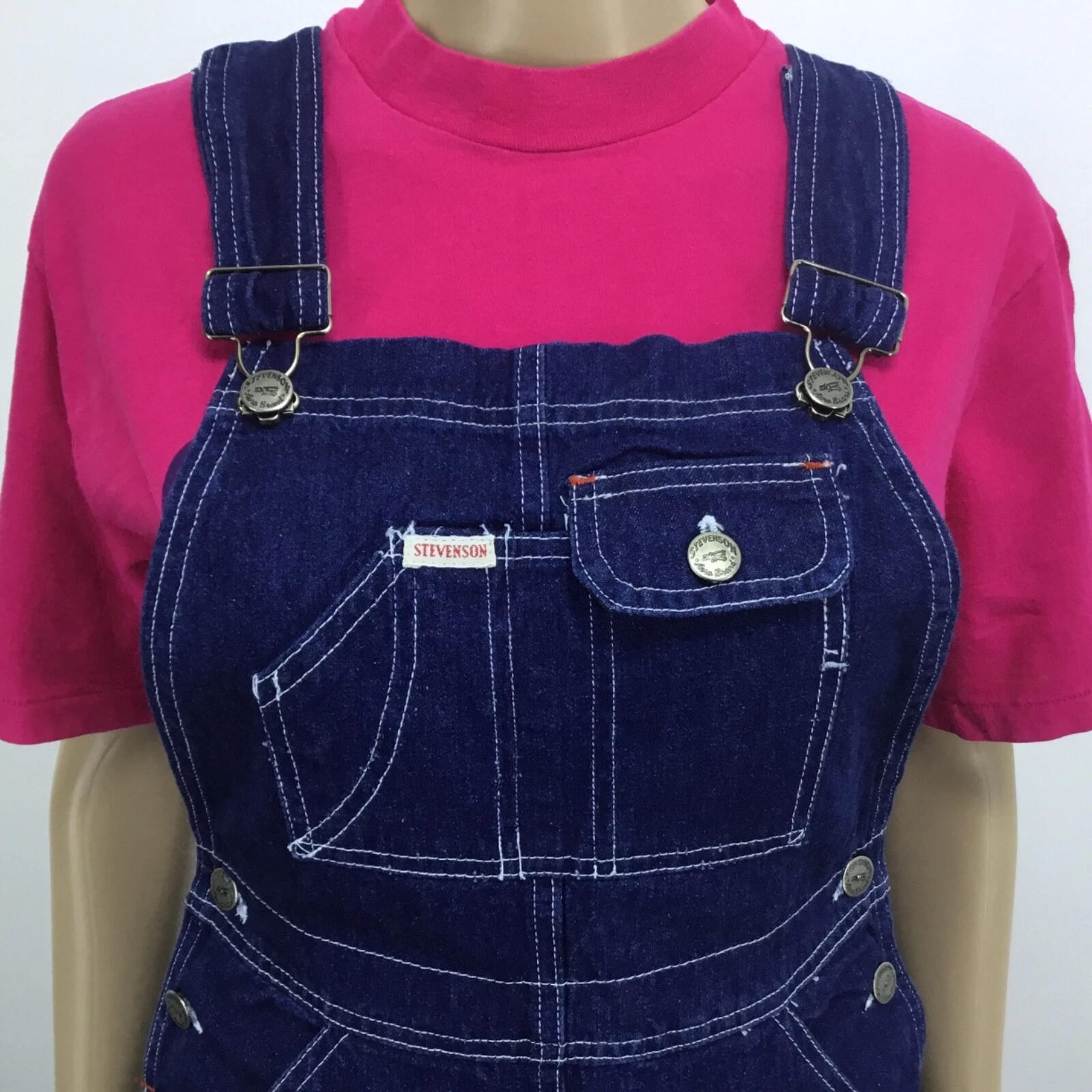 Vintage Womens Sz S Denim Bib Overall Long Dress Stevenson Modest USA Made