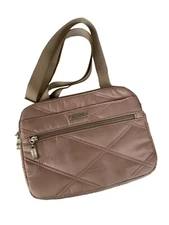 Baggallini Quilted Double Zip Anytime Crossbody Purse Beige