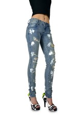 TRIPP DENIM BLUE PUNK ROCK STAR EMO ART PAINT DYE SKINNY JEANS PANTS AG4360