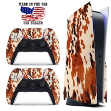 PS5 Disc Version Console  Controller Vinyl Skin Decal Wrap- Cow Hide Pattern