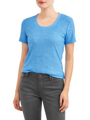 Time & Tru Women's Crew Neck T Shirt Blue Large (12-14) Short Sleeve Regular Fi 