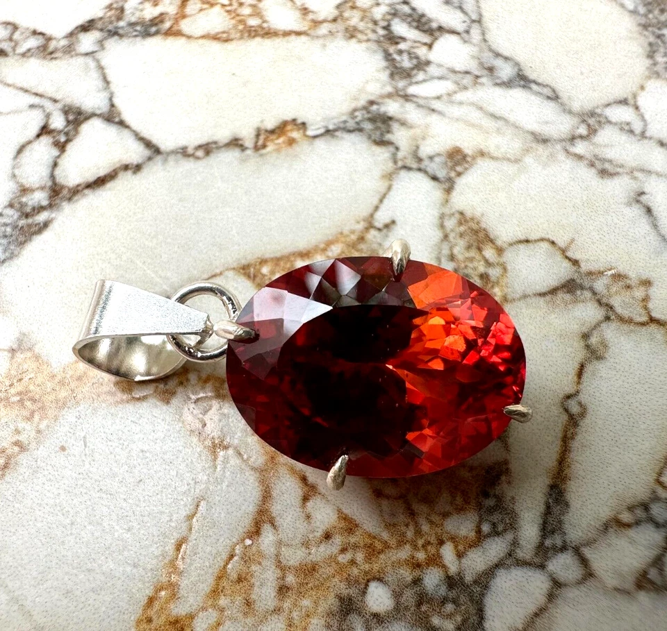 Certified 32 CT Natural Orange Sapphire Loose Gemstone 925 Solid Silver Pendant - Image 4 of 4