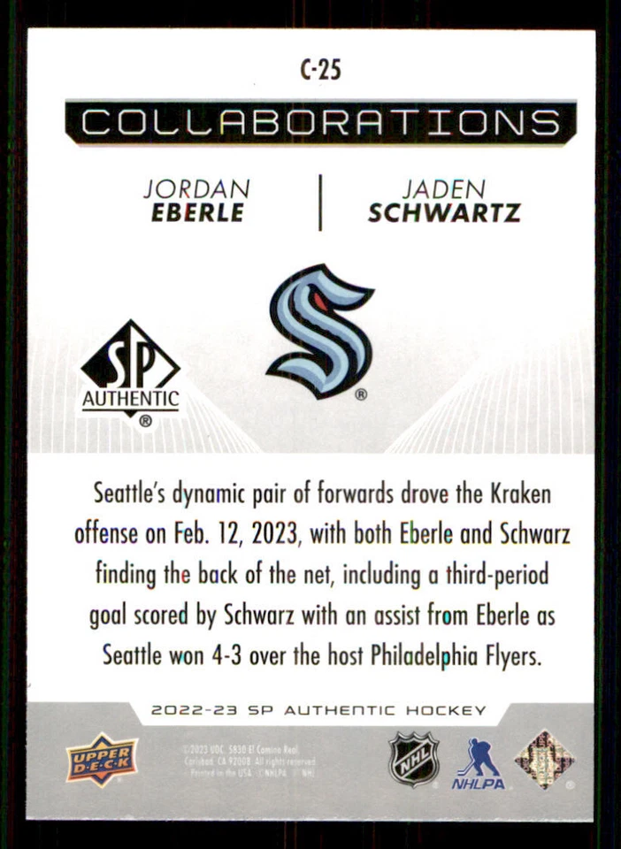 2022-23 SP Authentic Collaborations #C25 Jordan Eberle/Jaden Schwartz - Image 2 of 2