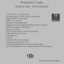 Rap & Hip-Hop.. White CD. Kendrick Lamar - Overly Dedicated [Dirty Mixtape]