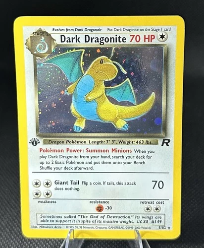 Pokémon Dark Dragonite 1st Edition Holo Rare TCG Card 5/82