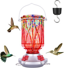 Hummingbird Feeders for Outdoors with Ant Moat, Hand Blown Glass Hummingbird ...
