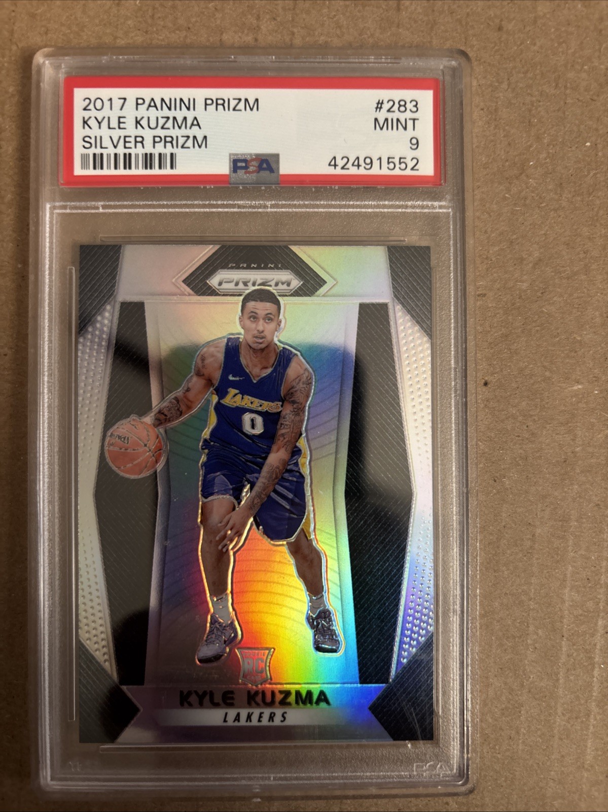 2017-18 Panini Prizm Kyle Kuzma RC Prizm Silver Rookie #283 Lakers PSA 9