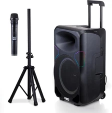 Altec Lansing Portable Bluetooth Party Speaker with PA Lights Mic & Stand