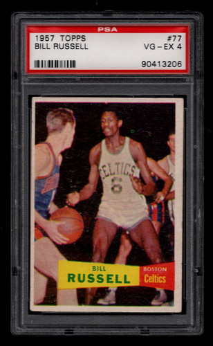 BILL RUSSELL 1957 TOPPS BASKETBALL ROOKIE CARD #77 PSA 4 BOSTON CELTICS HOF RC .