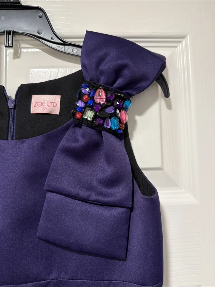 Vestido Zoe Ltd Niñas 12 Vacaciones Noche Formal Joya Púrpura Estrás Cristal Foto 2 de 4