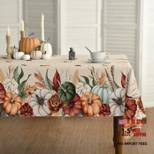Beige Fall Tablecloth 60x84 Inch Flower - Rectangular Design