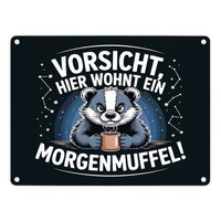 Vorsicht, Hier Wohnt Ein Morgenmuffel! Metallschild In 15X20 Cm Dachs Mit