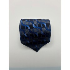 Louis Roth Mens Silk Necktie Blue Grey Geometric Wave Pattern Made in USA