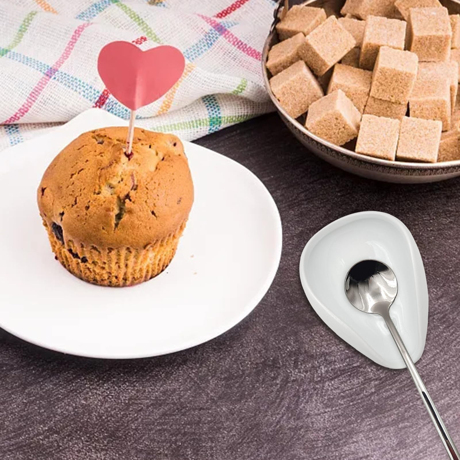 KWAGOCAR 4 Pcs Coffee Spoon Rest and Spoon Ceramic Coffee Spoon Rest Mini Cof...