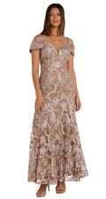 R M Richards Sequin Gown 12 Latte Champagne Formal Wedding Guest Gala NEW