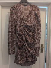 Ladies Prettylittlething Size 8 Deep Purple Patterned Ruched Knee Length Dress