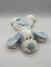 Aurora Baby Plush Puppy Dog 13" Blue White Lovey Satin Ears Laying