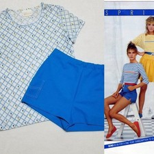 70s Rare Vintage Jantzen Blue Tulip Lattice Tee Daisy Duke Shorts Set Hot Pants