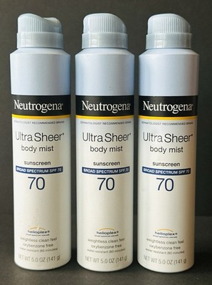 3x Neutrogena Sunscreen Spray Body Mist SPF 70 BB: 03/2026 FREE SHIPPING!!